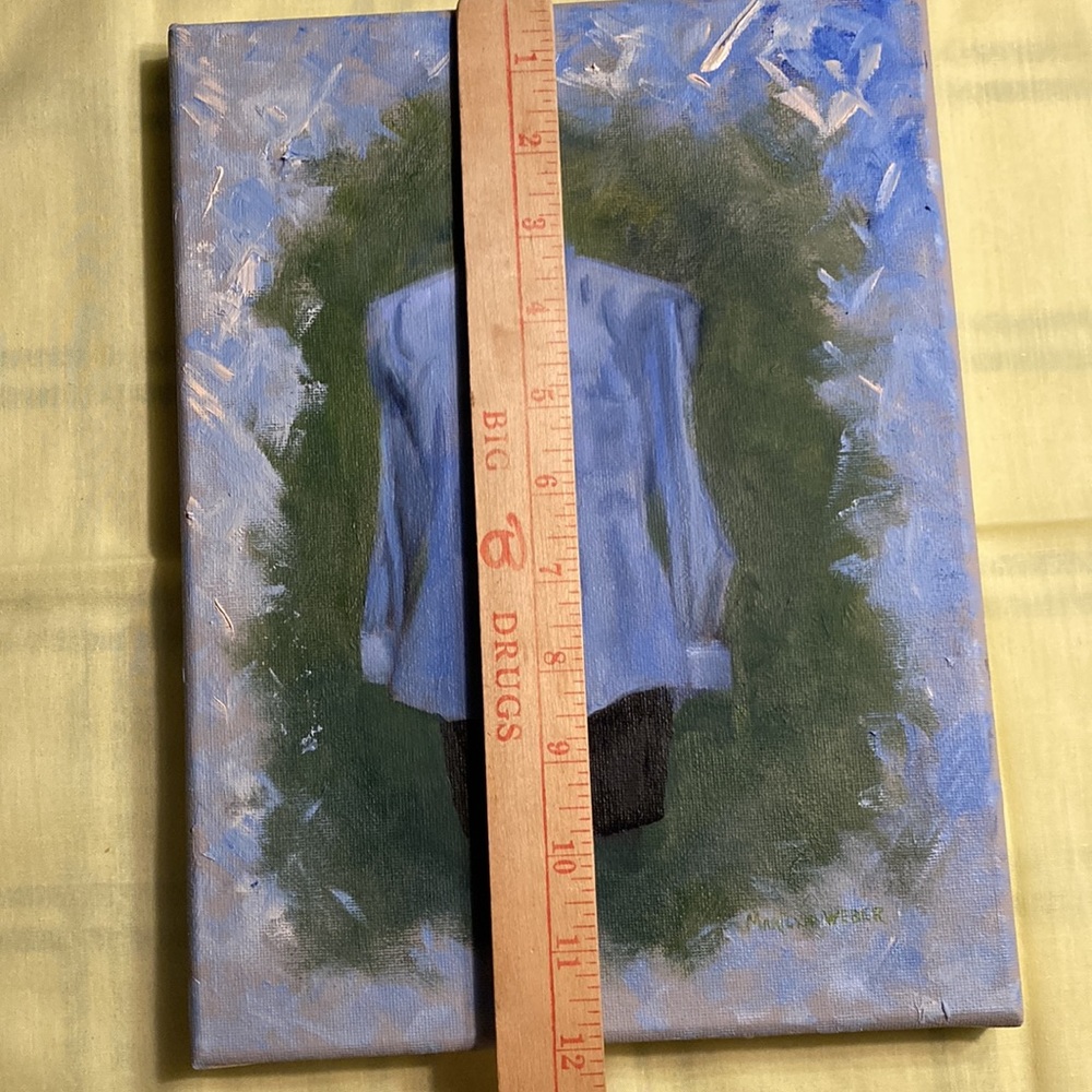 HAND CRAFTED 9 x 12” oil painting, blue, green, black & pink.  Classic! $75 - Picture 3 of 3